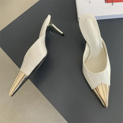 Spring Fashion Serpentine Pointed Toe Women Slippers Thins Stripper Mule Shoes Low Heel Pumps