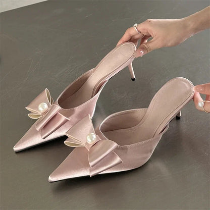 Spring Butterfly-knot Women Slipper Pointed Toe Slip On Ladies Elegant Mules Shoes Low Heel Pumps