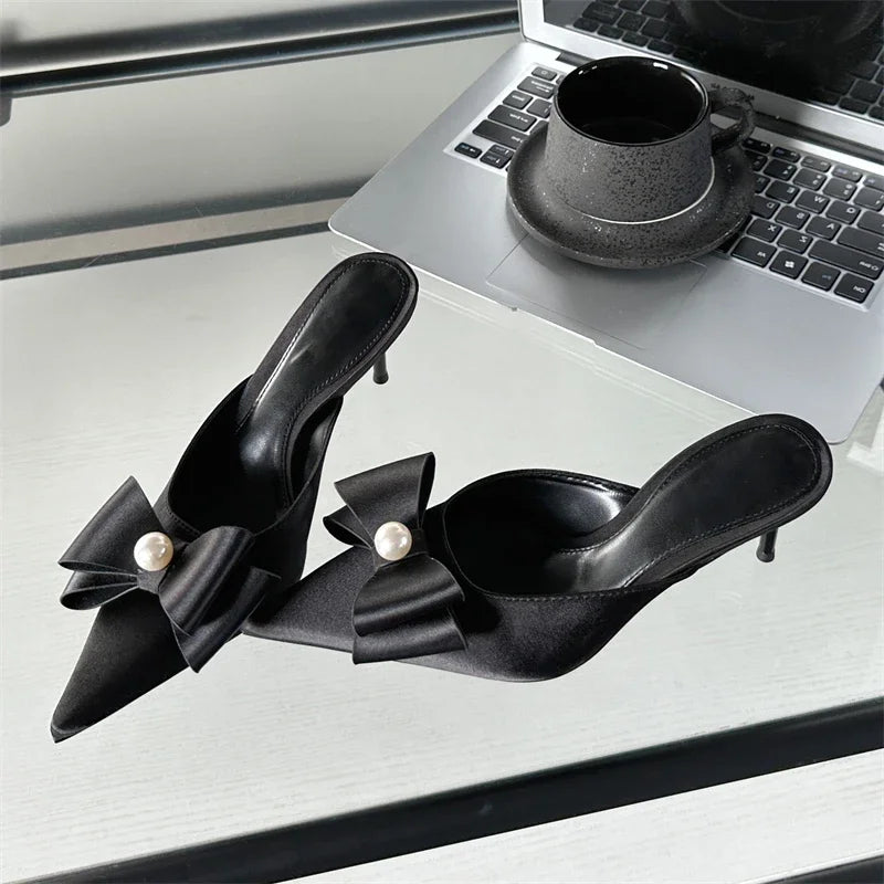 Spring Butterfly-knot Women Slipper Pointed Toe Slip On Ladies Elegant Mules Shoes Low Heel Pumps