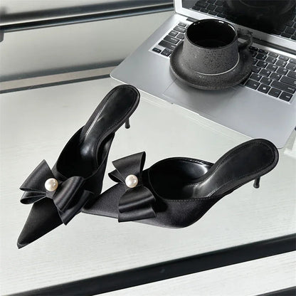 Spring Butterfly-knot Women Slipper Pointed Toe Slip On Ladies Elegant Mules Shoes Low Heel Pumps