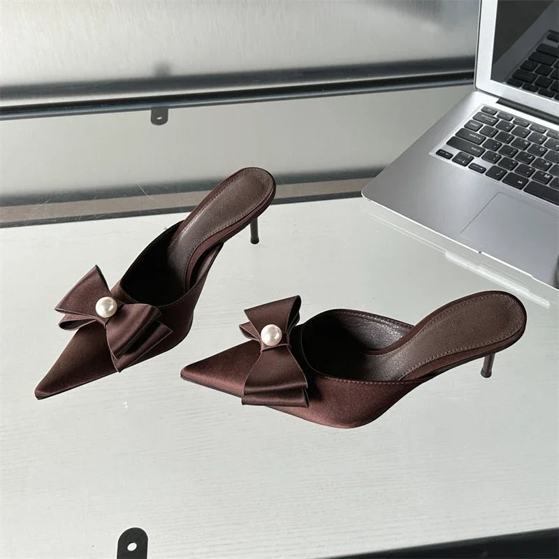 Spring Butterfly-knot Women Slipper Pointed Toe Slip On Ladies Elegant Mules Shoes Low Heel Pumps