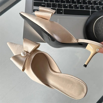 Spring Butterfly-knot Women Slipper Pointed Toe Slip On Ladies Elegant Mules Shoes Low Heel Pumps