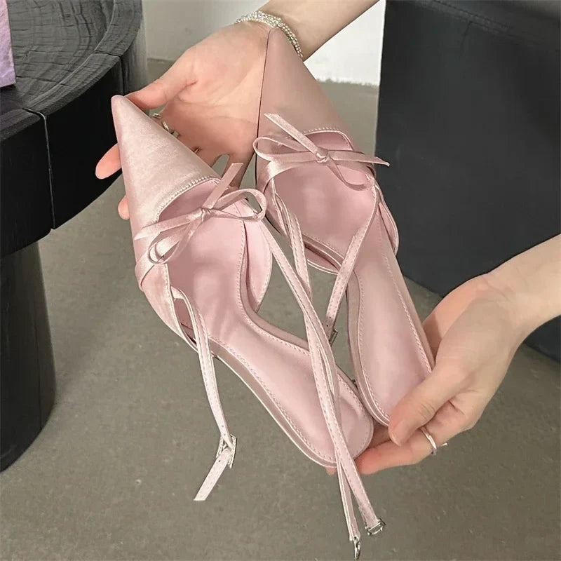 Spring Pointed Toe Buckle Strap Women Thin Highs Party Stripper Dance Mules Shoes Low Heel Pumps