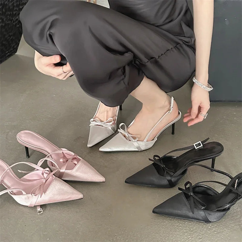 Spring Pointed Toe Buckle Strap Women Thin Highs Party Stripper Dance Mules Shoes Low Heel Pumps