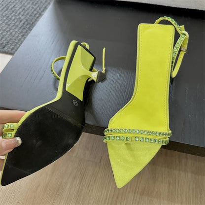 Summer Narrow Band Buckle Strap Women Pointed Toe Highs Banquet Party Shoes Low Heel Pumps