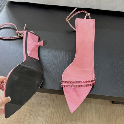 Summer Narrow Band Buckle Strap Women Pointed Toe Highs Banquet Party Shoes Low Heel Pumps
