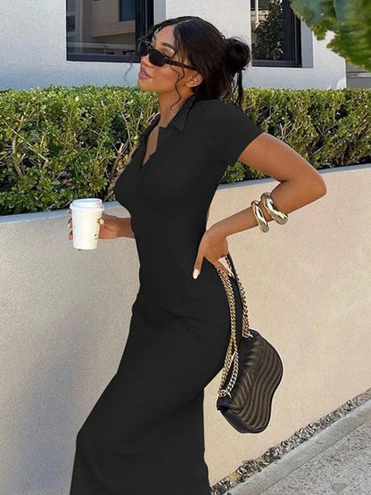 Knitted Backless Short Sleeve Midi Dress