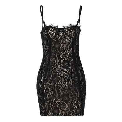 Floral Lace Corset Bustier Eyelash Trim Spaghetti Strap Bodycon Mini Dress