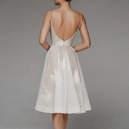 Sweetheart Spaghetti Strap Geometric Sequin Embellished Fit and Flare Midi Dress