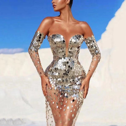 Elegant Party For Women 2024 Sexy Mesh See Through Deep V Neck Evening Prom Dress