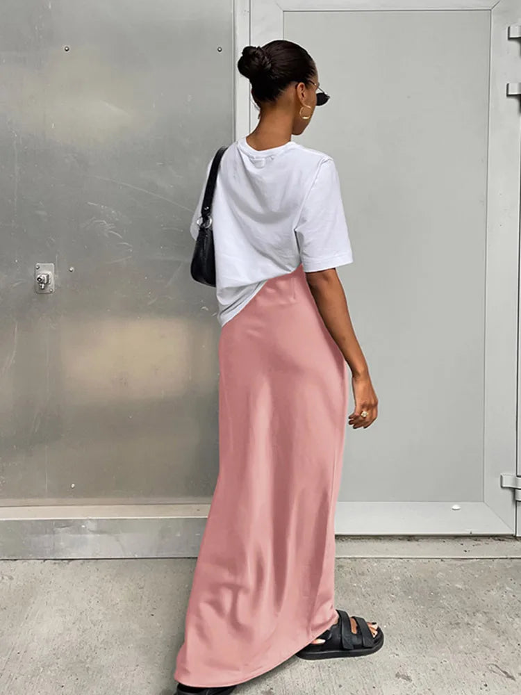 Elegant Satin Black Trumpet Skirts Fashion Slim High Waist Skirts Women Female 2025 Solid Office Long Skirt Spring Summer