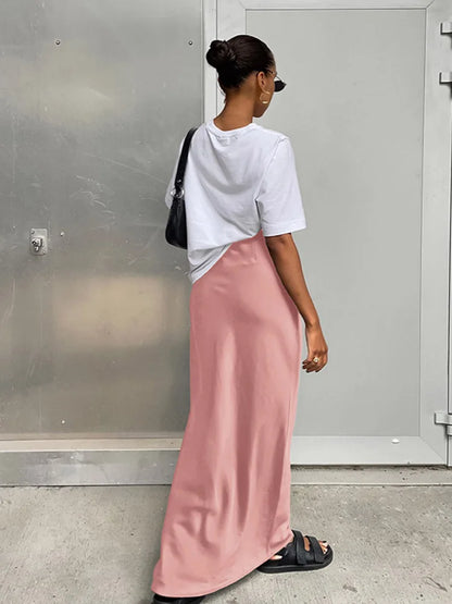 Elegant Satin Black Trumpet Skirts Fashion Slim High Waist Skirts Women Female 2025 Solid Office Long Skirt Spring Summer
