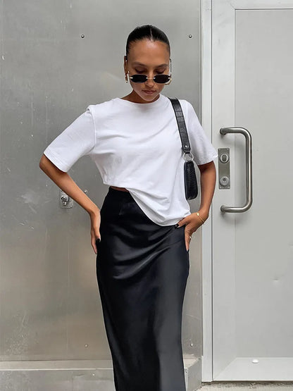 Elegant Satin Black Trumpet Skirts Fashion Slim High Waist Skirts Women Female 2025 Solid Office Long Skirt Spring Summer