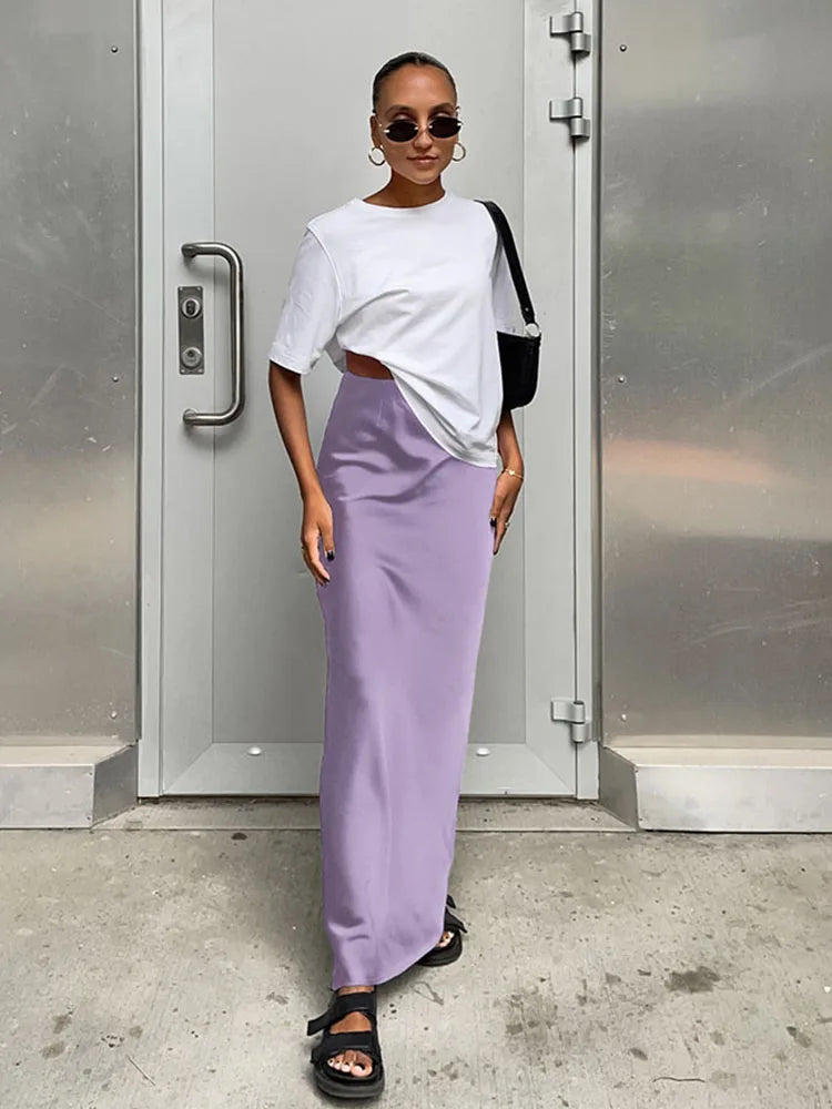 Elegant Satin Black Trumpet Skirts Fashion Slim High Waist Skirts Women Female 2025 Solid Office Long Skirt Spring Summer