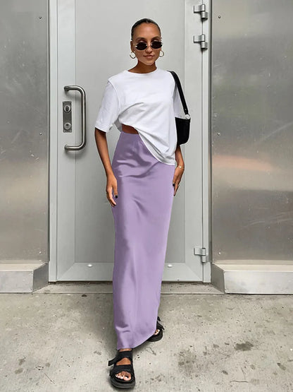 Elegant Satin Black Trumpet Skirts Fashion Slim High Waist Skirts Women Female 2025 Solid Office Long Skirt Spring Summer