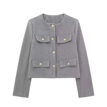 Elegant Solid Fake Fashion Long Single Breasted New Chic Coat