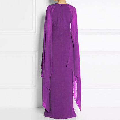 Elegant Summer Maxi Chiffon Cape Long High Slit Irregular Batwing Sleeve Vestidos Dress