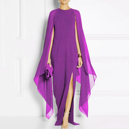 Elegant Summer Maxi Chiffon Cape Long High Slit Irregular Batwing Sleeve Vestidos Dress