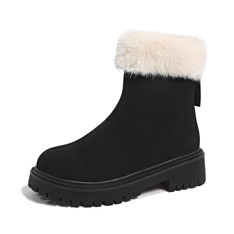 Elegant and Simple Women's Plush Shoes 2024 New Back Zipper Design Fashionable and Versatile Winter Cotton Boots Botas De Muj