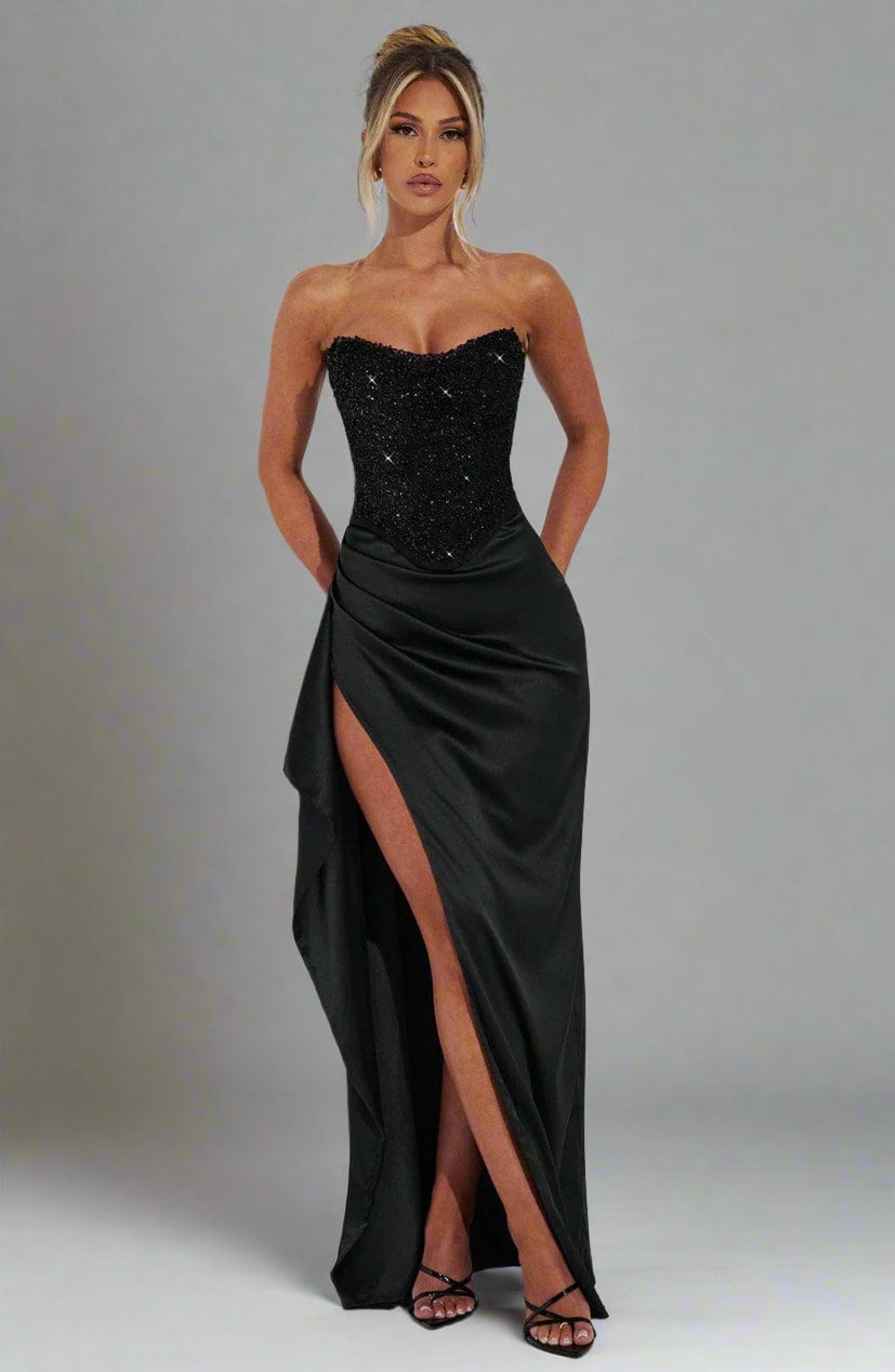 Fashion Sequin Crop Top and High-Slit Slim Fitted Skirt Set
