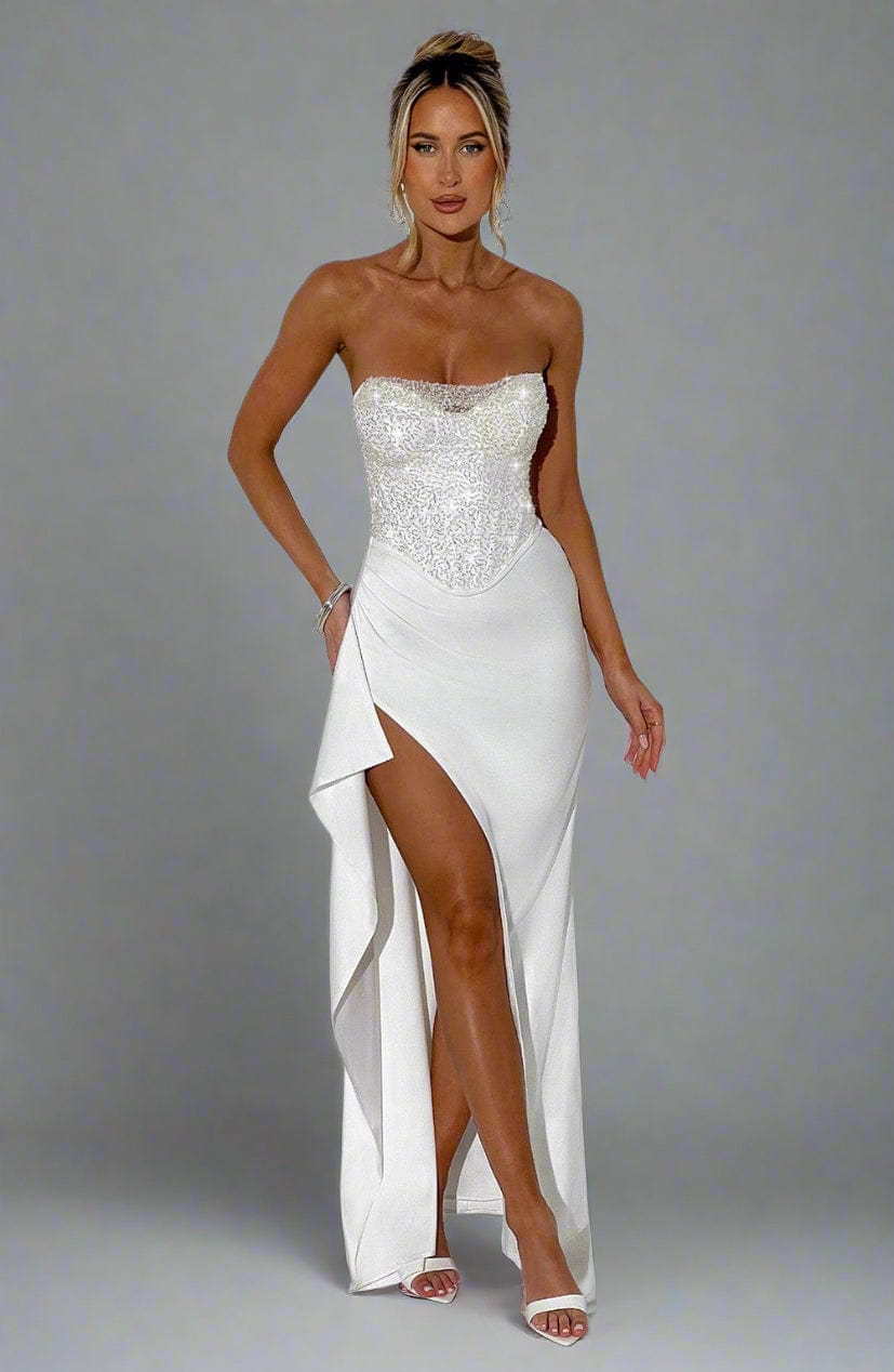 Fashion Sequin Crop Top and High-Slit Slim Fitted Skirt Set
