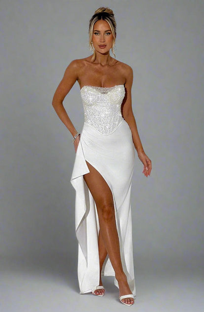 Fashion Sequin Crop Top and High-Slit Slim Fitted Skirt Set