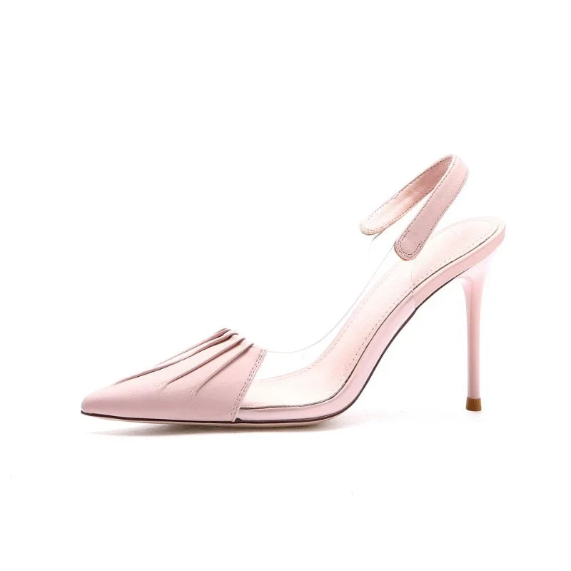 Pleated Pointed Thin Heeled Back Empty Shallow Fairy Style High Heel