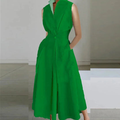 Mod Floral Print Stand Collar Sleeveless Button Midi Dress