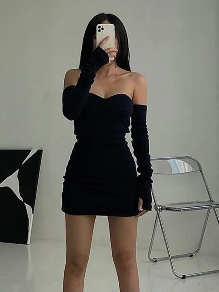 Off Shoulder Autumn Long Basic Black Slash Neck Clothes Midi Dresses