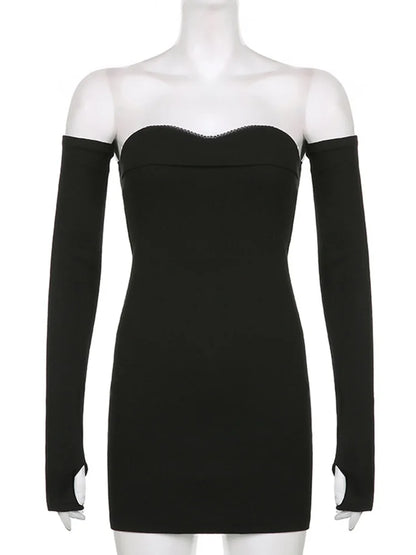 Off Shoulder Sweetheart Long Sleeve Thumbhole Bodycon Mini Dress