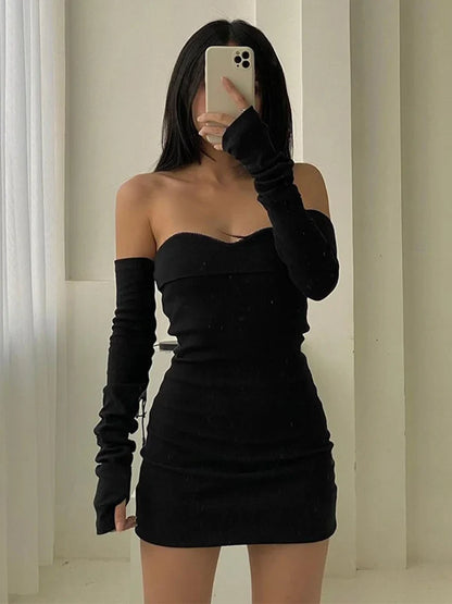 Off Shoulder Autumn Long Basic Black Slash Neck Clothes Midi Dresses