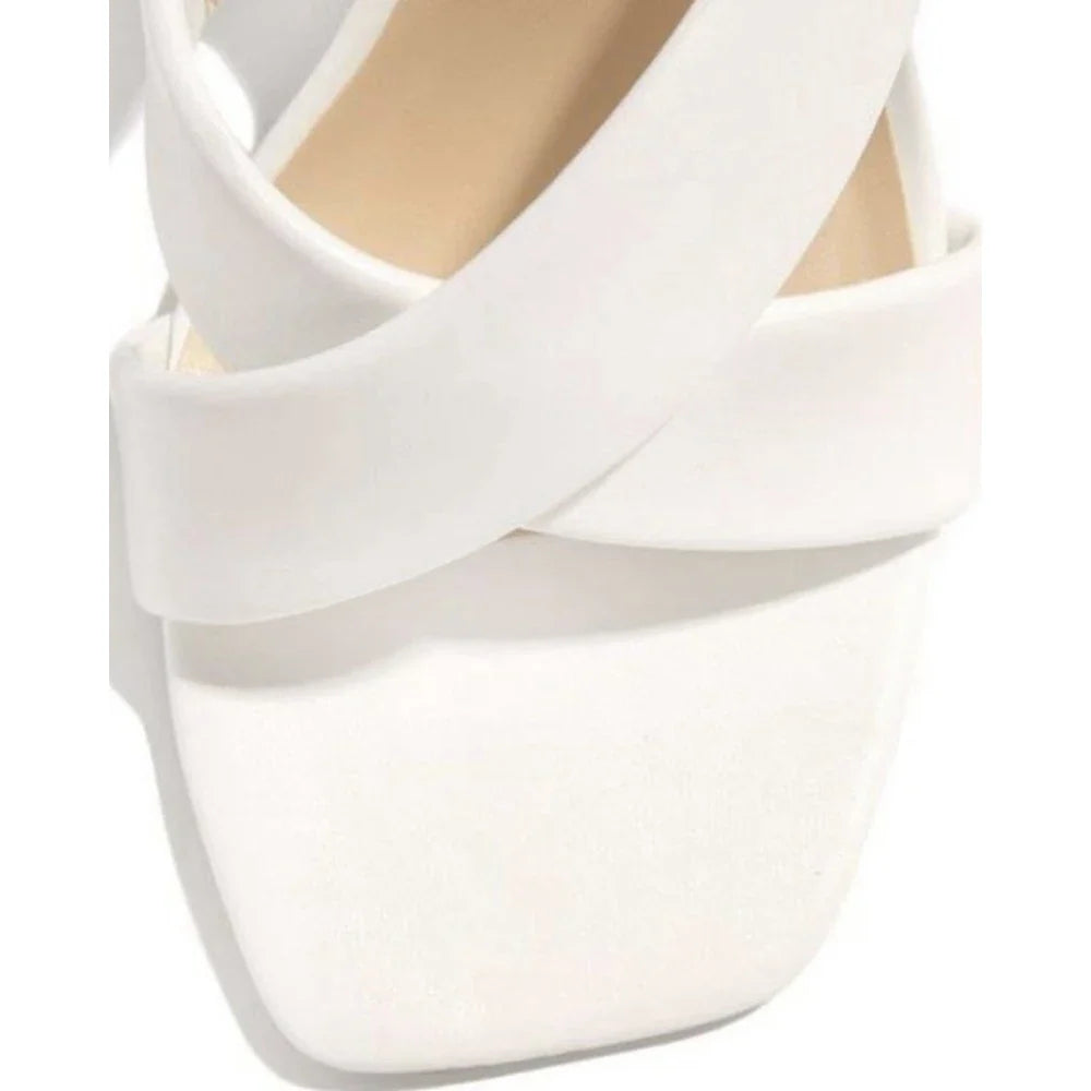 Cisscross High Heel Square Toe PU Leather Summer Party Workwear High Heel