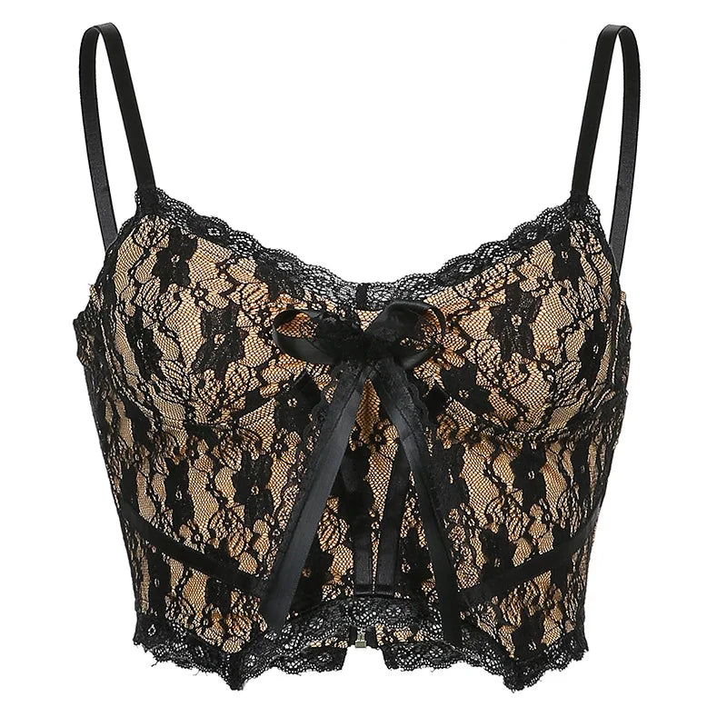 Aesthetic Lace Dark Academia E Girl Double Layer V Neck Crop Top