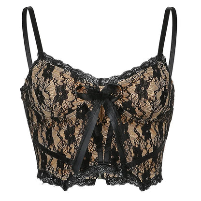 Aesthetic Lace Dark Academia E Girl Double Layer V Neck Crop Top