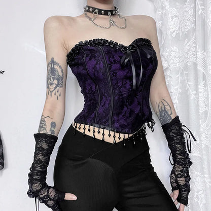 Gothic Spaghetti Strap Corset Punk Grunge Halloween Clothing Crop Top