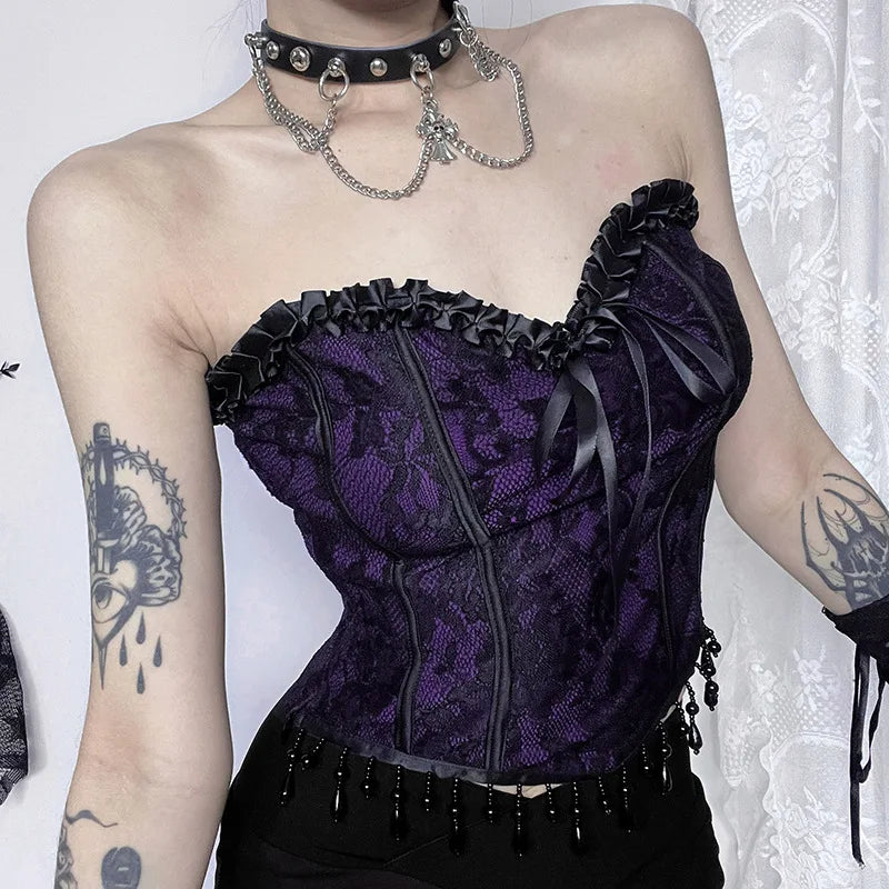Gothic Spaghetti Strap Corset Punk Grunge Halloween Clothing Crop Top