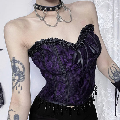 Gothic Spaghetti Strap Corset Punk Grunge Halloween Clothing Crop Top