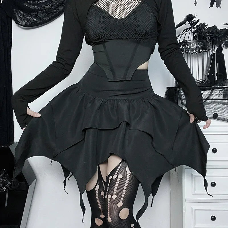 Irregular Solid Color Drawstring Tie-Up Ruched Ruffles Mini Skirt