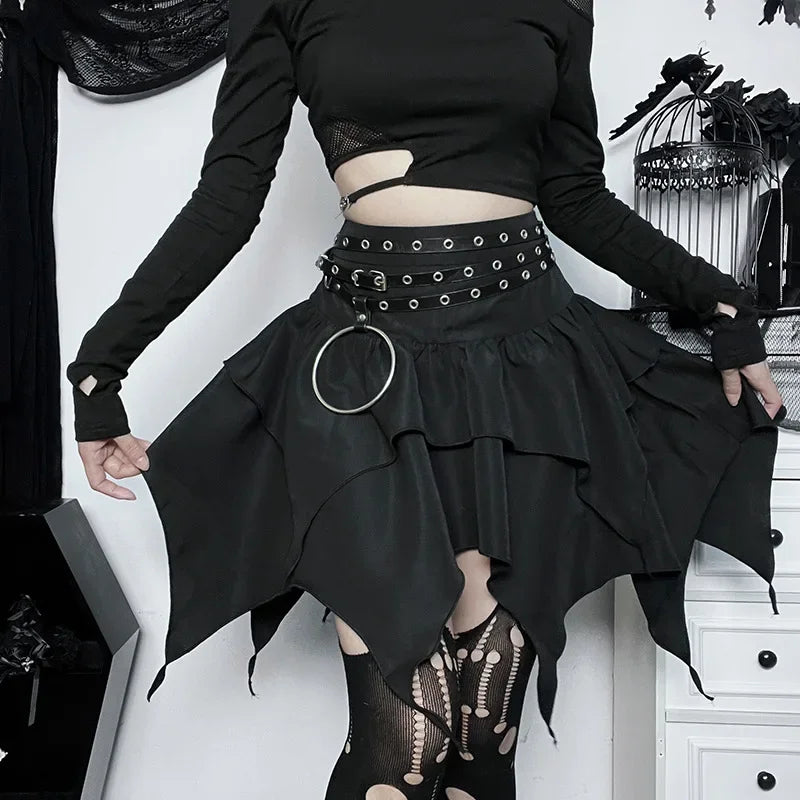 Irregular Solid Color Drawstring Tie-Up Ruched Ruffles Mini Skirt