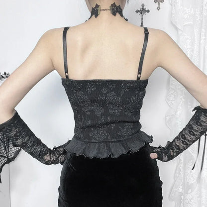 Gothic Retro Grunge Jacquard Bead Pendant Backless Crop Top