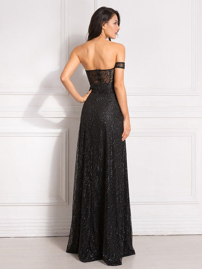 Sequin Strapless Sweetheart Corset Bodice High Split Maxi Gown
