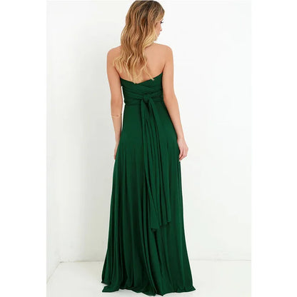 Convertible Wrap Strap Halter Waist Band High Slit Swing Maxi Dress