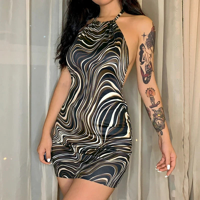 Spaghetti Strap Backless Lace Club Mini Dress