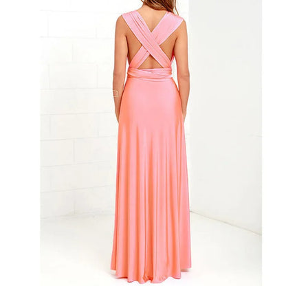 Convertible Wrap Strap Halter Waist Band High Slit Swing Maxi Dress