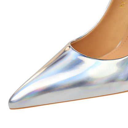 Women 10.5cm High Heels Blue Green Valentine Pumps Luxury Glossy Stripper Stiletto Wedding Bridal Fetish Shoes Plus Size 43