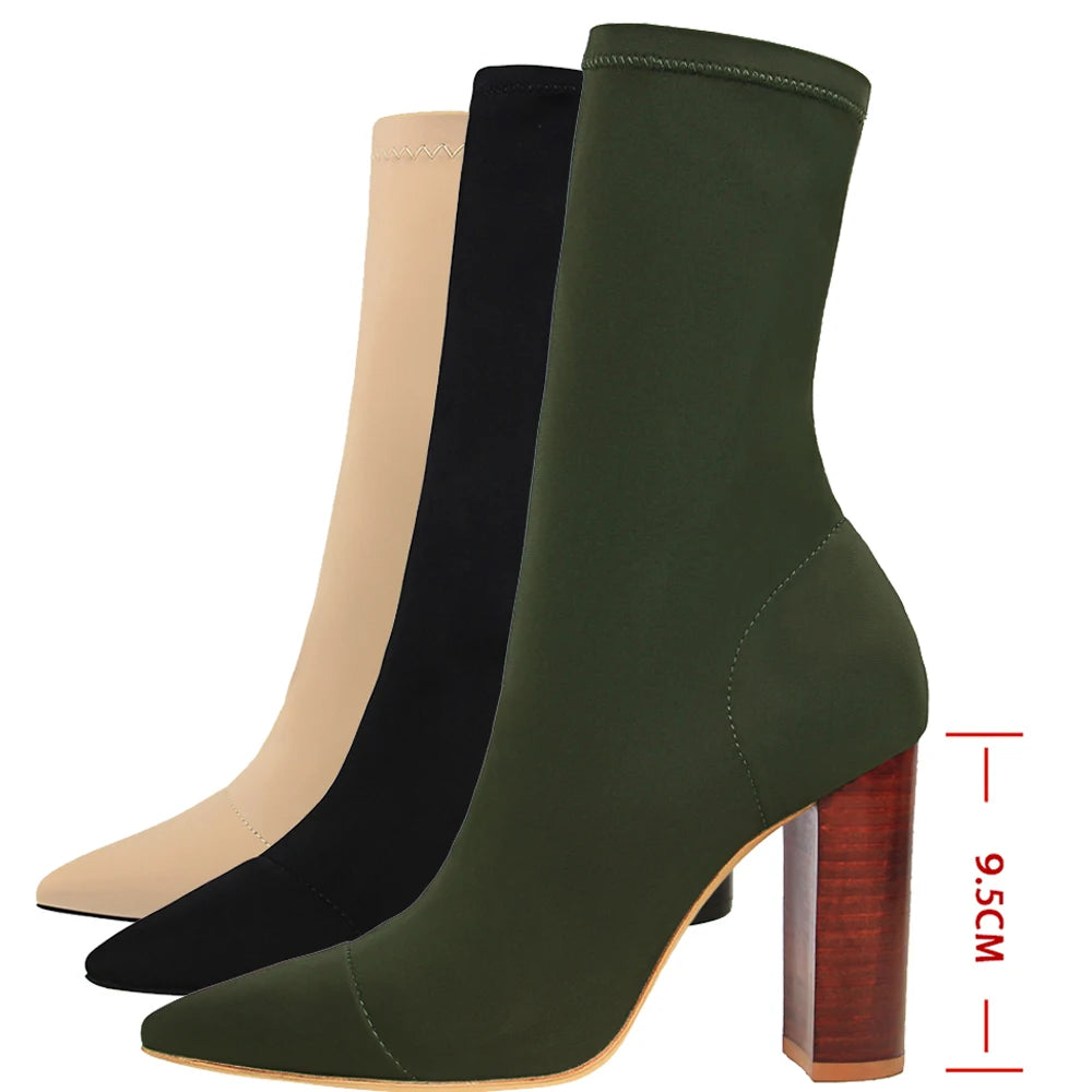 New Socks Boots Fashion Ankle Boots For Women Boots Balck Pointed Toe Elastic Heels Shoes Fetish Autumn Winter Female Shoes