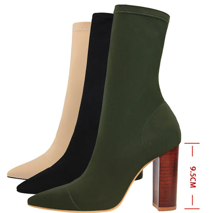 New Socks Boots Fashion Ankle Boots For Women Boots Balck Pointed Toe Elastic Heels Shoes Fetish Autumn Winter Female Shoes