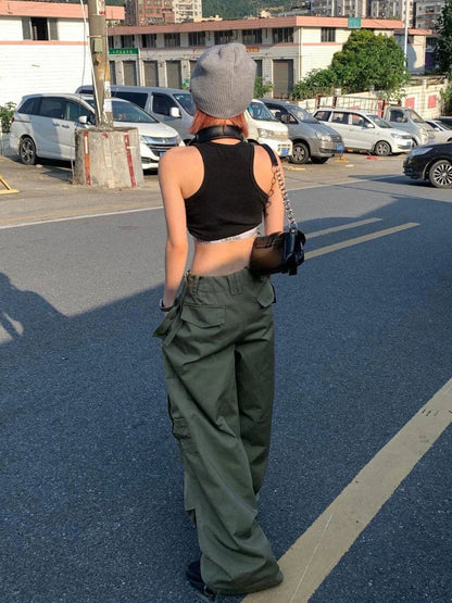 Army Green Low Rise Parachute Women Cyber Y2K Vintage Joggers Pant