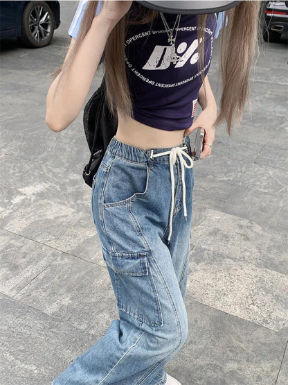Harajuku Y2K Drawstring Baggy Streetwear Cargo Pockets Wide Leg Pant