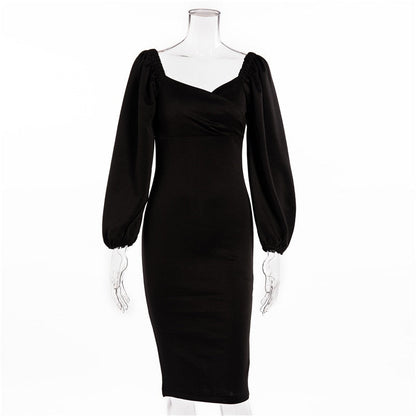 Wrap Bust Puff Sleeve Bodycon Mini Dress